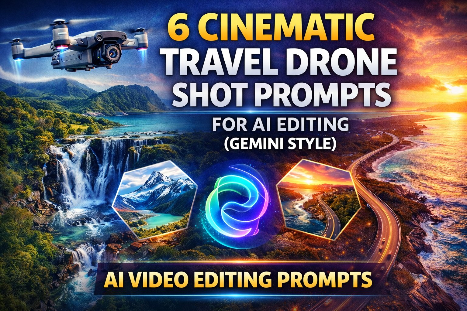 6 Cinematic Travel Drone Shot Prompts for AI Editing